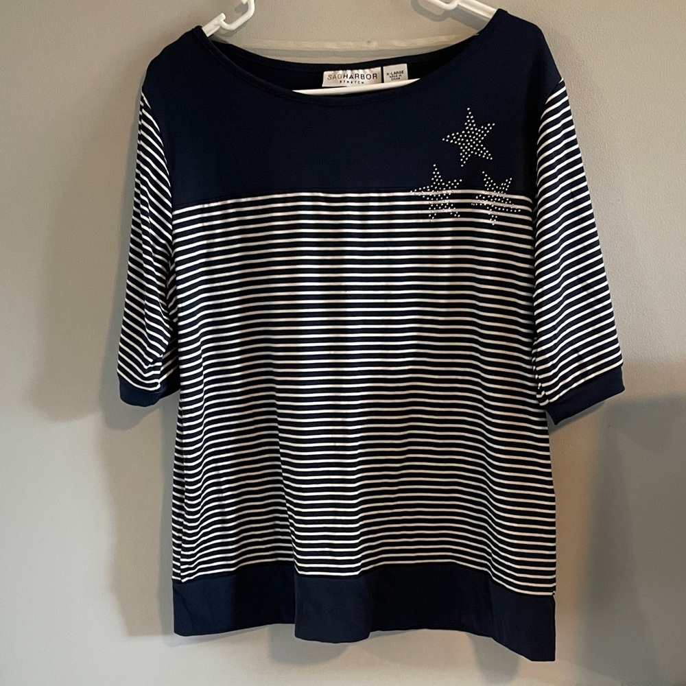 Vintage Sag Harbor Stretch Navy Blouse